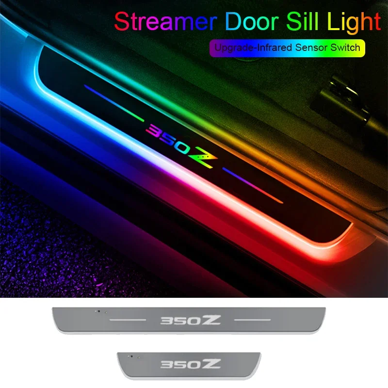 Car Acrylic LED Welcome Pedal Plate for Nissan 305Z Emblem Front Rear Door Sill Pathway Light USB Moving Decorative Accessories