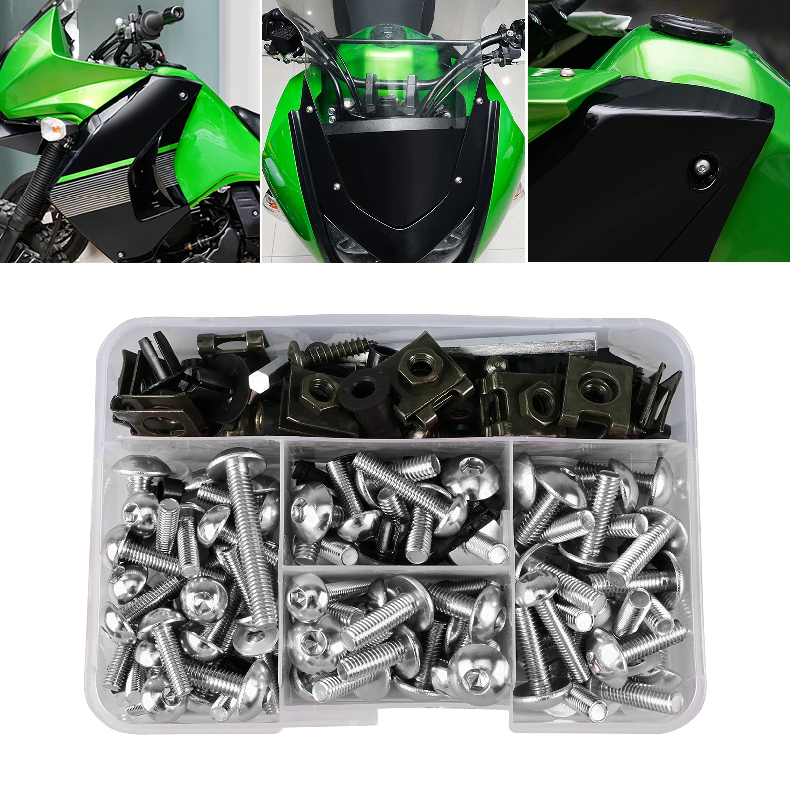 190PCS Motorcycle Kuip Bouten Kit Schroeven Moeren Voor Kawasaki Z1000 Z750 Z800 Z650 Ninja 250R 300 500 650 ZX10R ZX14R 6R 7R 9R