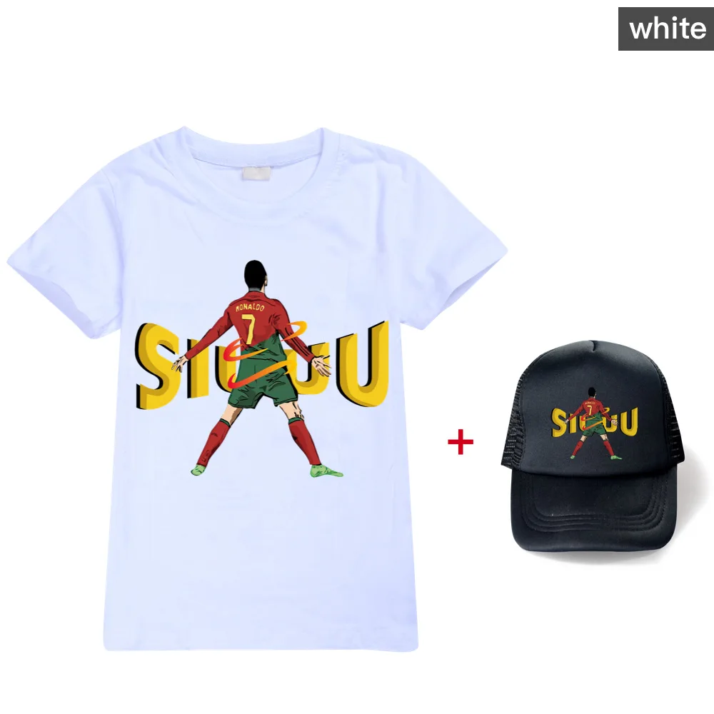 Siuuu 3D Prints Children T-shirts Fashion Summer Short Sleeve Tshirt Hot Sale Football Cr7 Casual Streetwear Clothes Sunhat