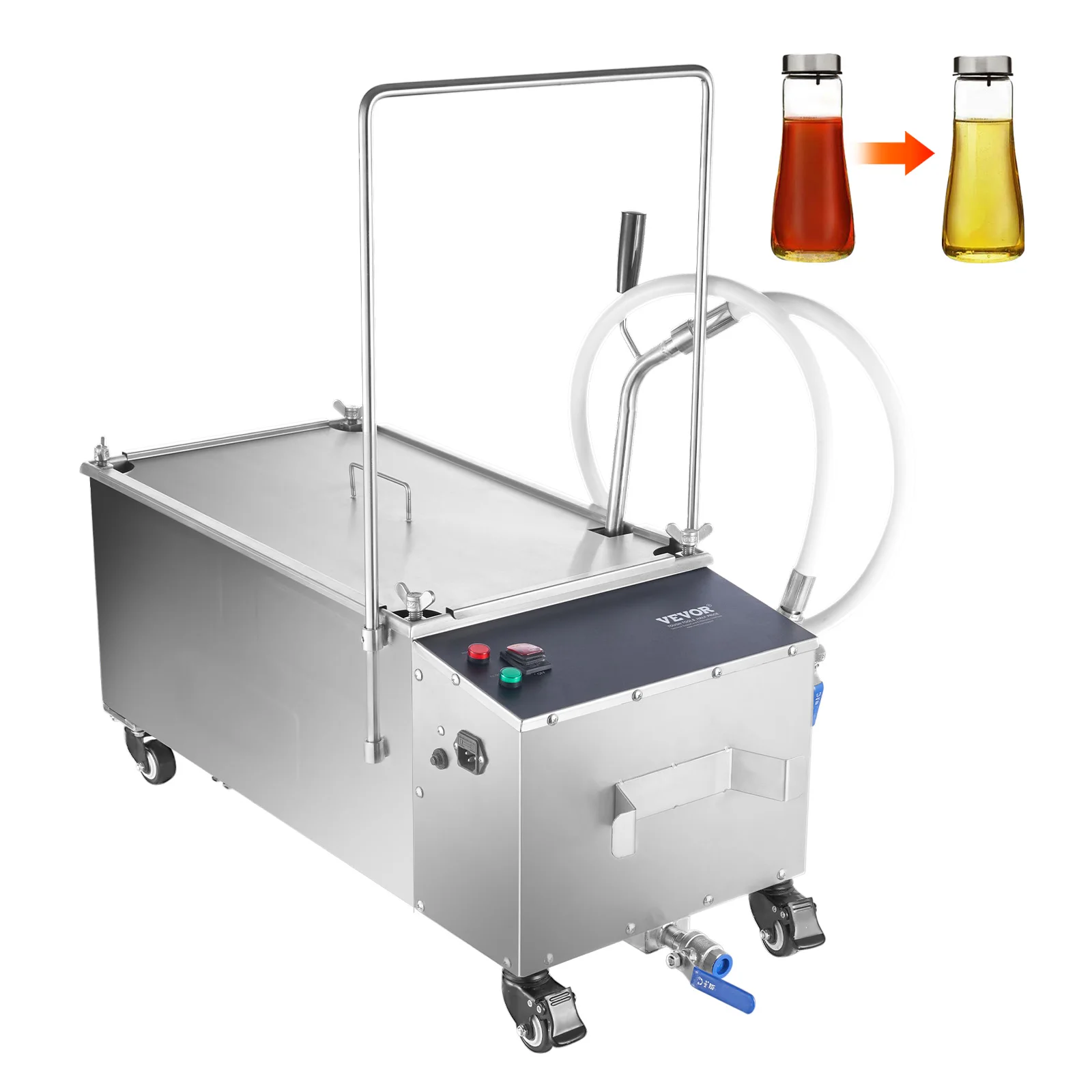 VEVOR Filtro de freidora móvil capacidad del tanque de aceite de 55L sistema de filtración de aceite con velocidad de filtración de aceite de 10 L/min sistema de filtro de aceite con ruedas giratorias