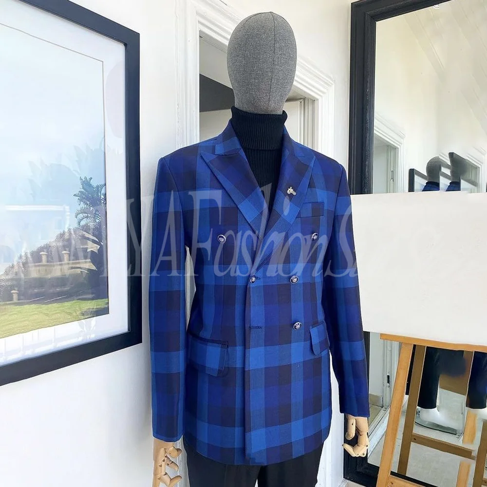 

Luxury Double Breasted Men Plaid Suit Fashion 2 Pieces Jacket Pants Blazer Set Business Casual Male Tuxedo Trajes Para Hombre