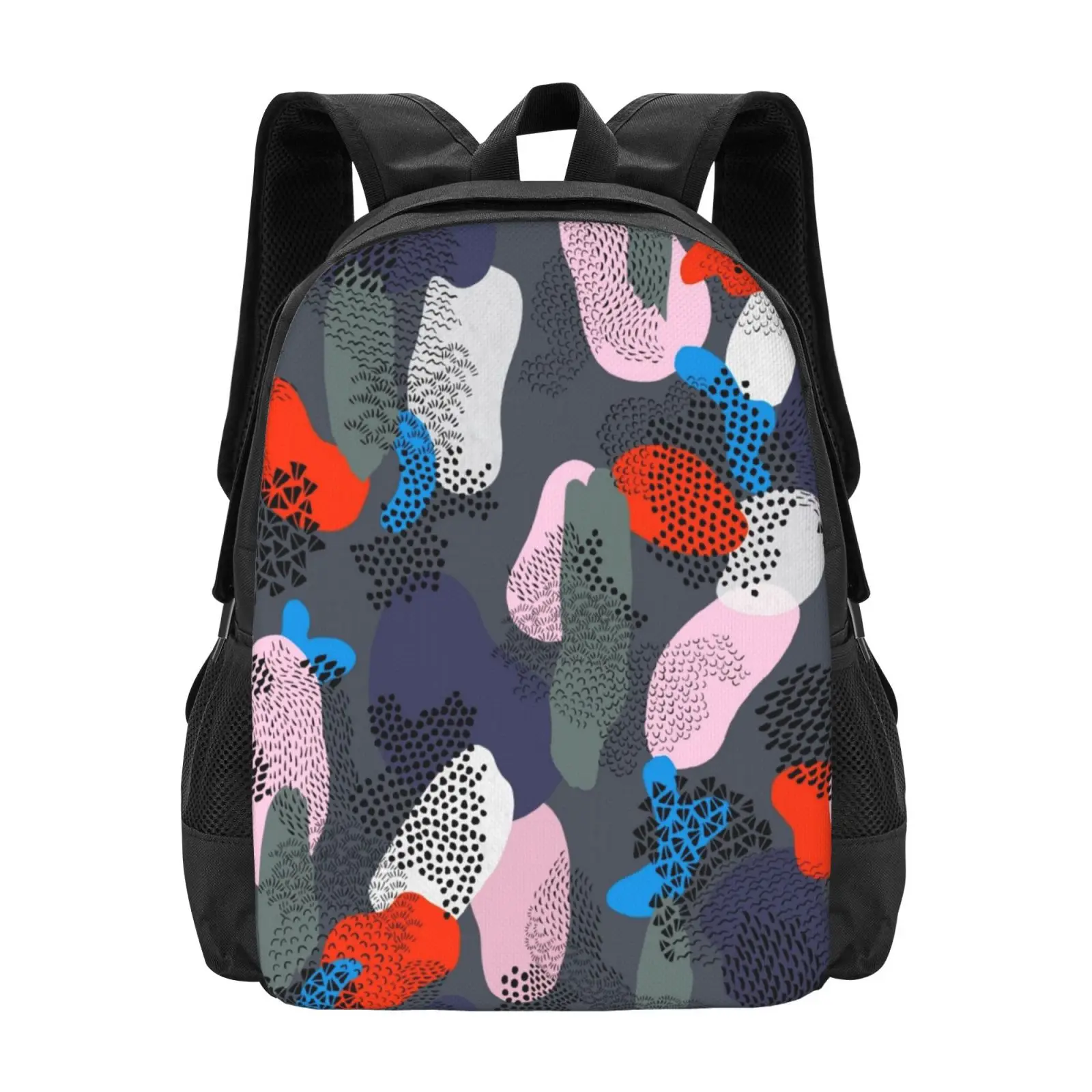 Night Stroll Hot Sale Schoolbag Backpack Fashion Bags Pattern Dots Lines Abstract Shapes Collage Color Fun Mystery Night Time