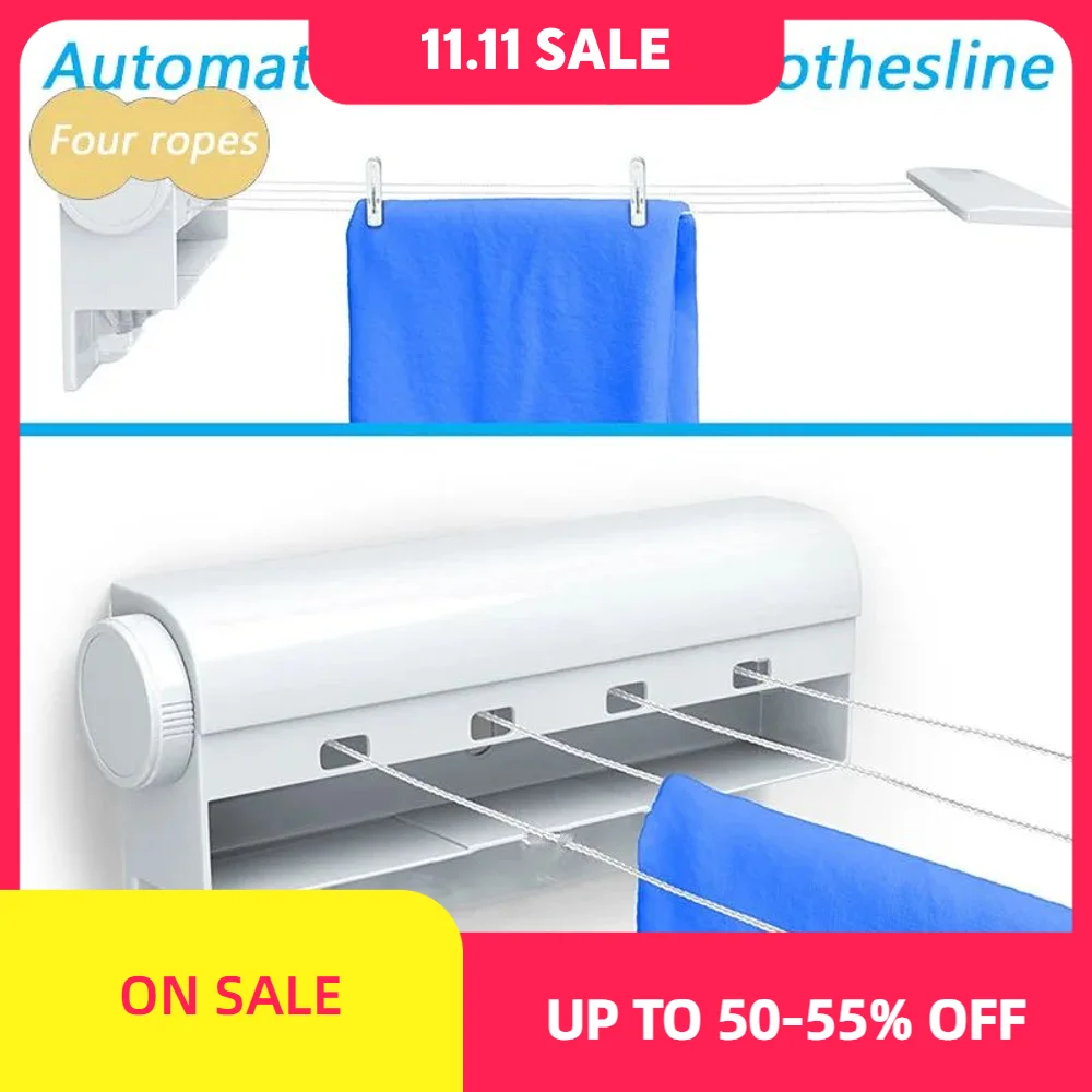 Automatic Retractable Clothesline Drying Rack Convenience Clothes Dryer For Indoor Outdoor