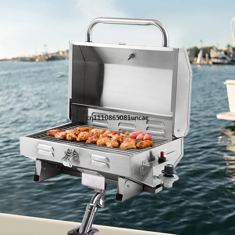 Marine Adjustable Boat BBQ Grill with Inclined Bracket Mount - PropaneGrill Boat Accessories