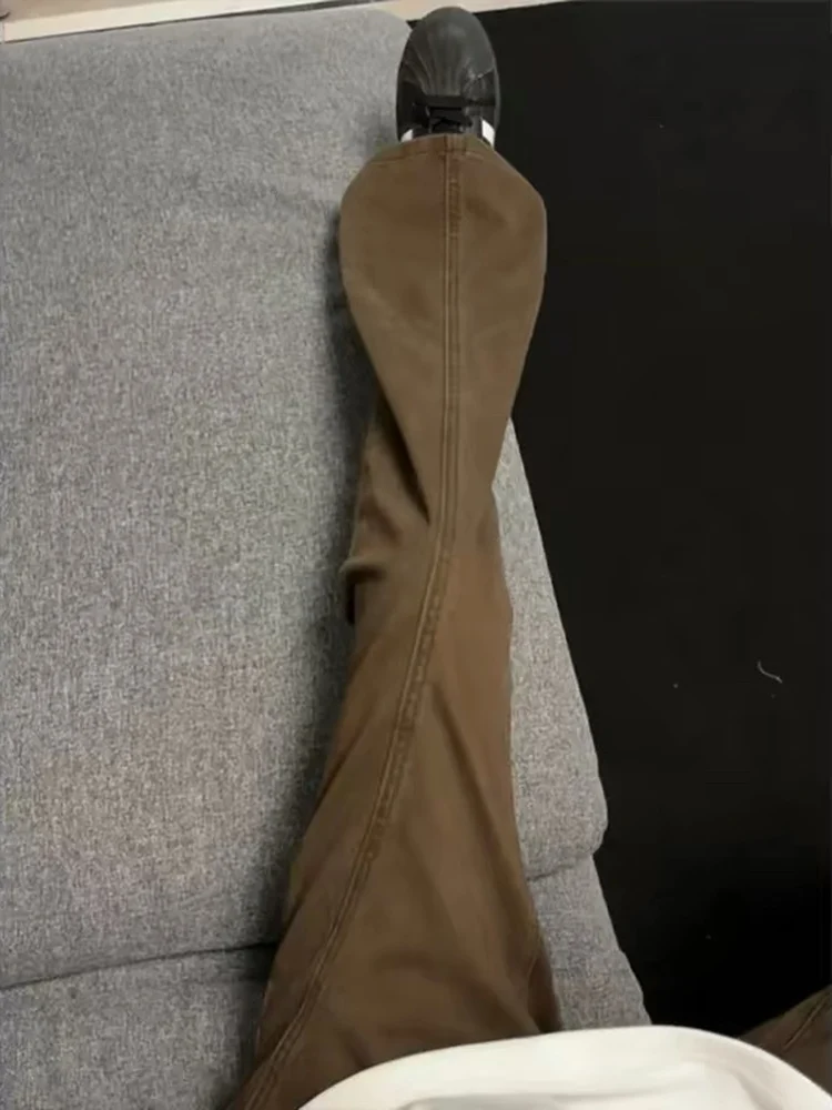

American Vibe High Waist Student Slim Long Pants Brown Flared Workwear Trousers Women Spring New Style High Waist Jeans