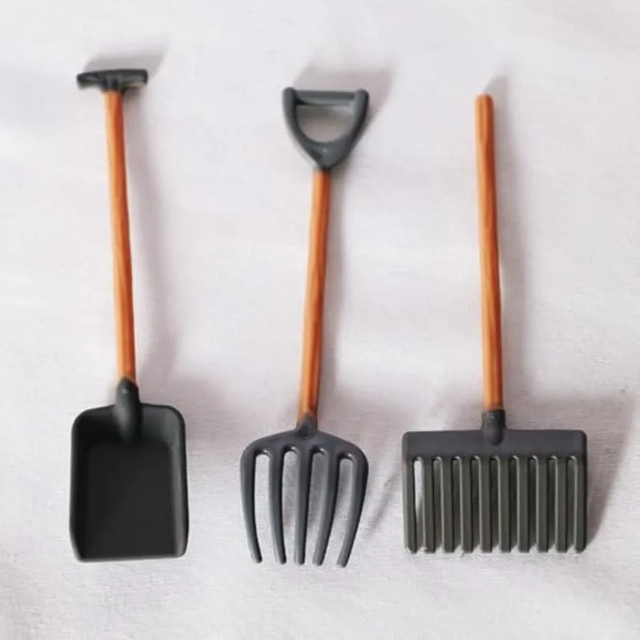 

3 Pcs Dollhouse Miniatures 2 Scale Plastic Mini Farm Tool Shovel Rake for Micro-Landscape Scene Decor in Brown