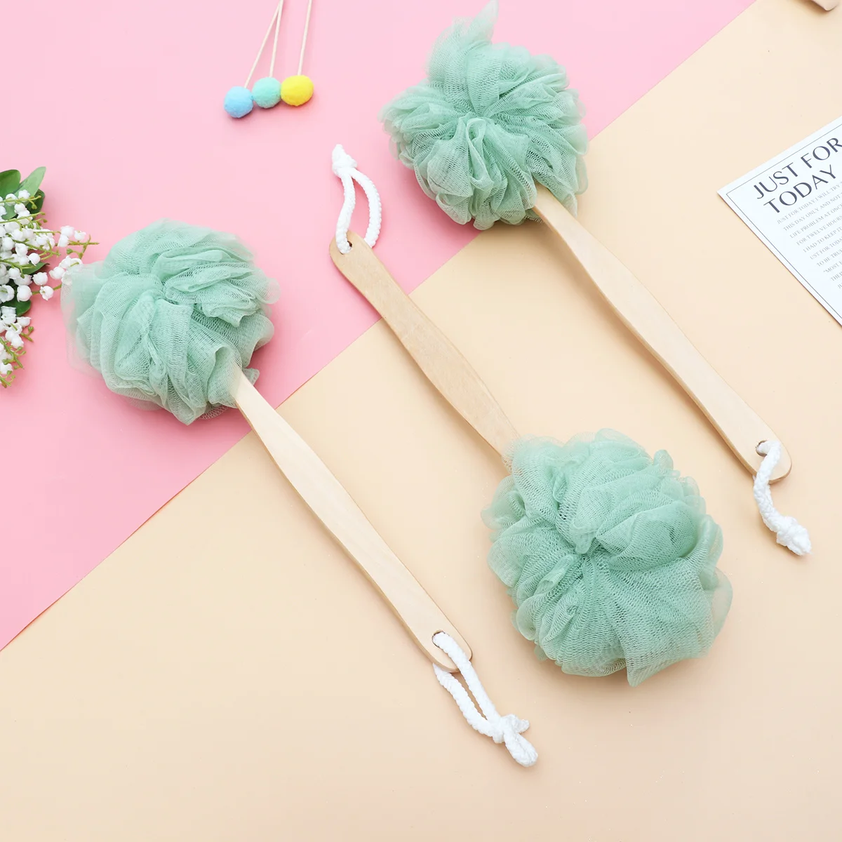 

3pcs Nylon Long Handle Bath Scrubber Green Portable Shower Back Scrubber For Massage Bath Flower With Handle Soft Bristle
