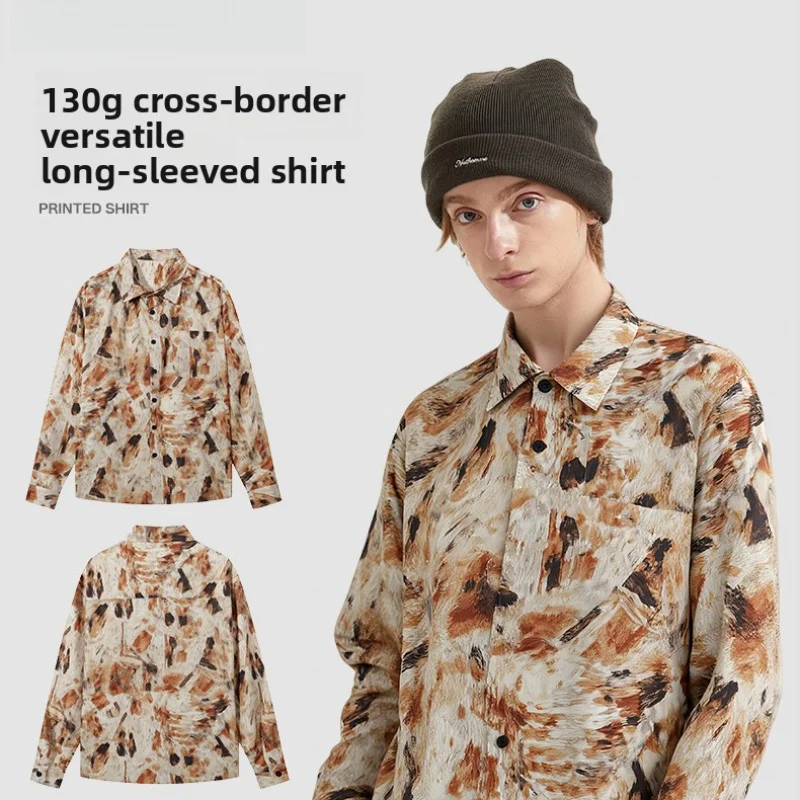 

【Mirrordust】25 осенняя новая мужская рубашка в китайском стиле с цветочным принтом, куртка с длинным рукавом, модная тенденция, повседневная верхняя одежда, топы