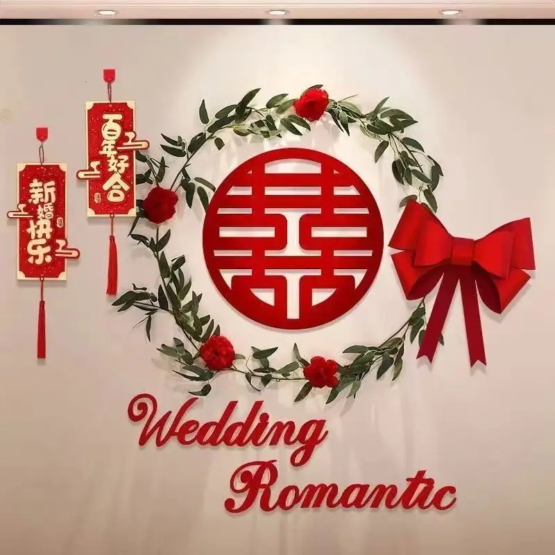 DIY Chinese Happy Wedding Room 3D Red Flower Decor Bedroom TV Background Window Wall Engagement Party Decoration