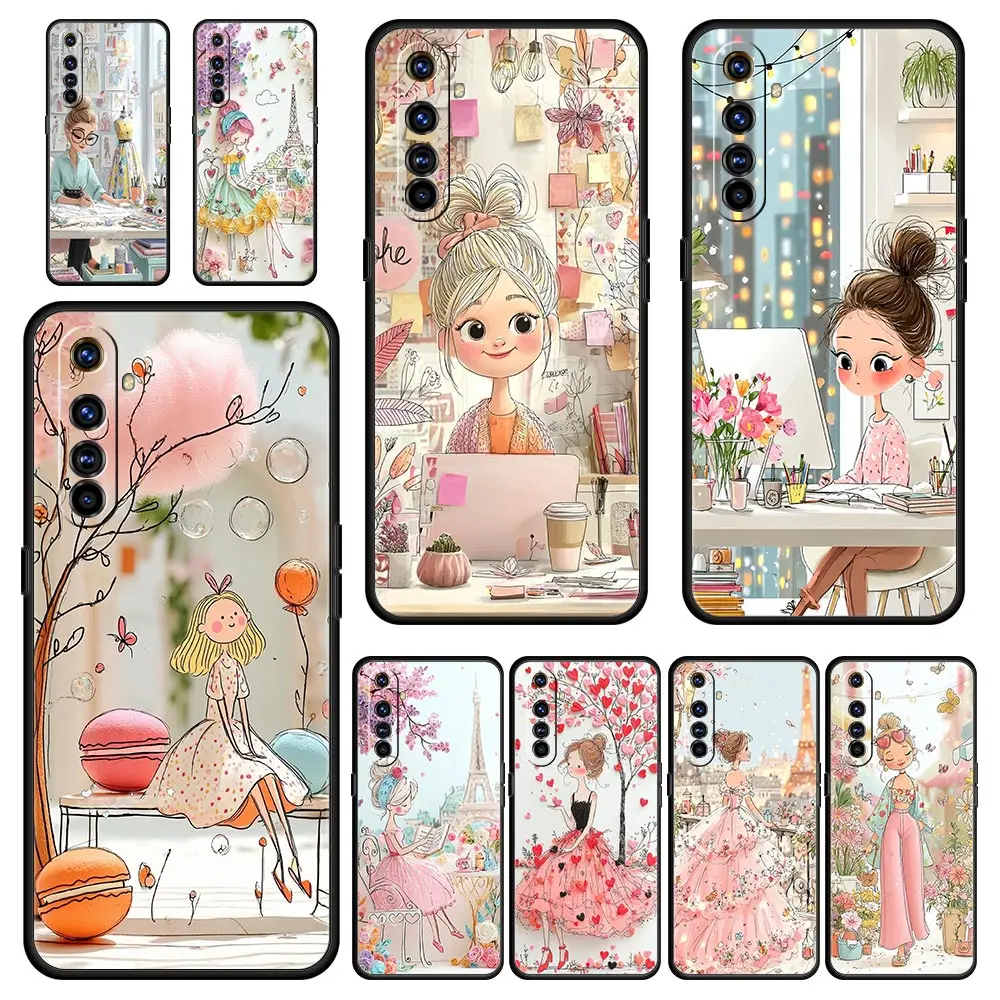 

Cartoon Girl Soft TPU For Realme 13 12 11 10 9 Pro Plus GT3 GT2 C21 C25 C35 C53 C55 C67 Pro 5G Phone Case Cover Fundas Capas Bag