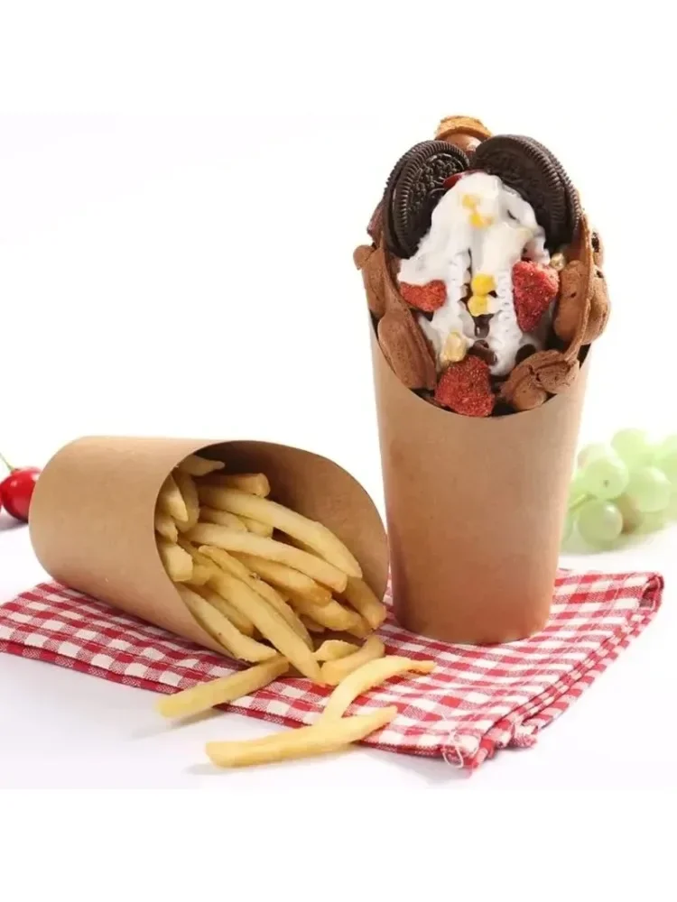 

50pcs Disposable Kraft Paper Snack Cups Multipurpose Containers For French Fries Chips Waffles Popcorn And Party Supplies