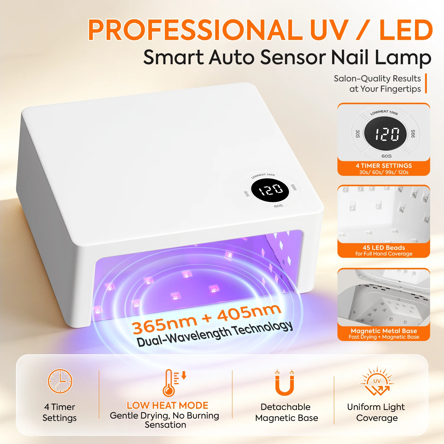 DianaBeauty UV Nail Lamp Powerful 120W Nail Dryer with 4 Timer Settings Professional Manicure Lamp with Smart Sensor Nail Tools