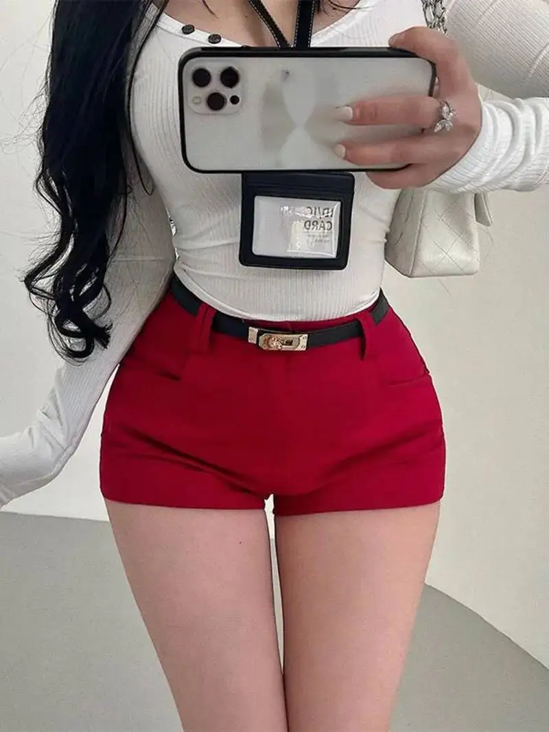 

Корейские сексуальные шорты с высокой талией, облегающие, эластичные, удлиненные, повседневные, модные, сексуальные женские шорты в корейском стиле VR9N