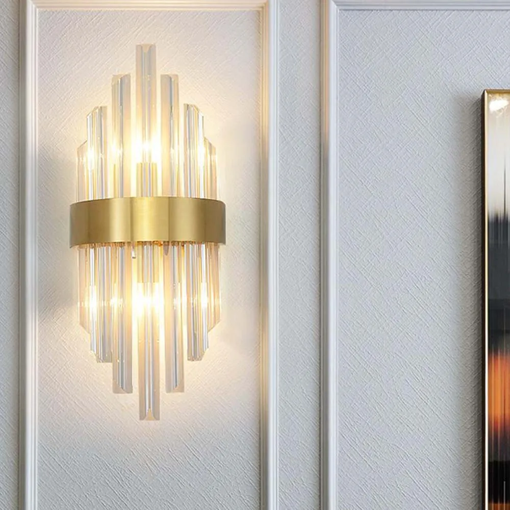 Modern LED Wall Lamp Gold Luxury Crystal Wall Lights E14 Edison Bulbs for Bedroom Living Room Study Home Lighting Fixtures