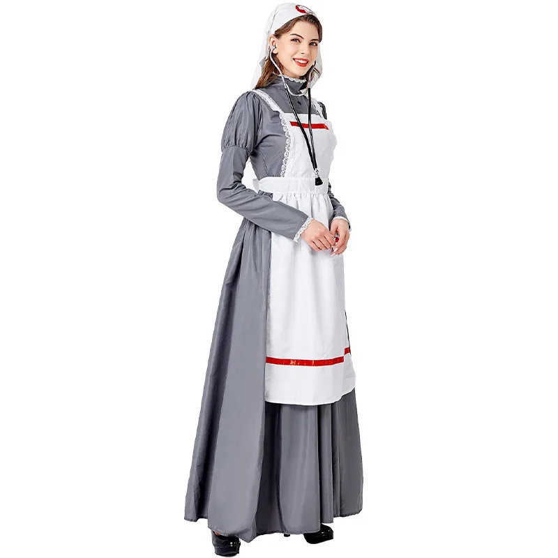 Medieval Retro Nurse Costume loween Cosplay Role-plang Doctor Nurse Long Skirt Women's Ethnic Stage Costume Polyester
