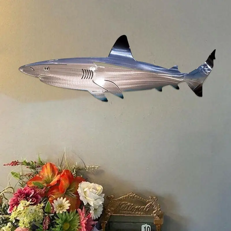 Metal Shark Wall Art Wall Mounted Metal Shark Home Hanging Ornament Hand Recycled Metal Animal Home Interior Decoration