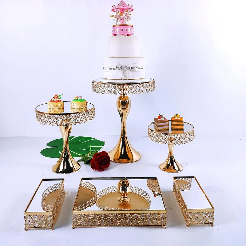 Dessert Display Stand Birthday Party Anniversary Golden High-foot Set Cake Wedding Cupcake Iron Tray Round Tea Event Decoration