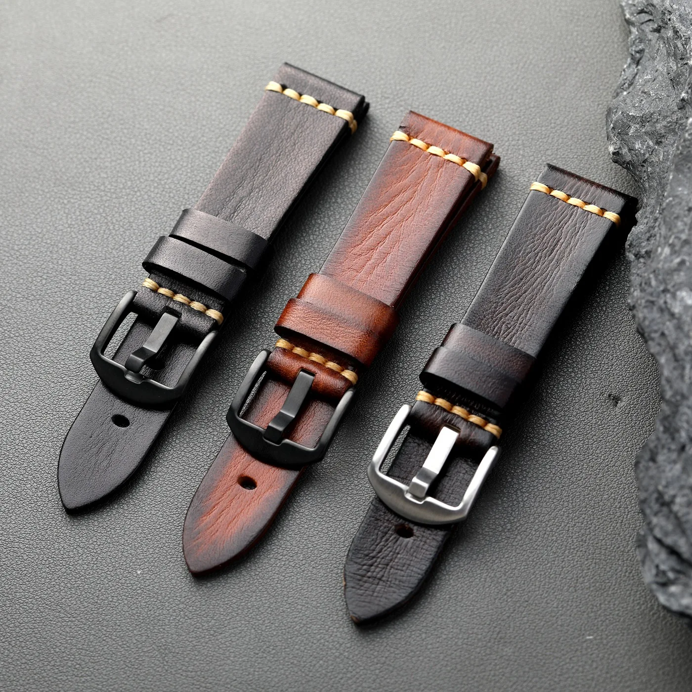 Hochwertiges, poliertes Lederarmband, 20, 21, 22, 23, 24, 26 mm, italienisches Oberschicht-Rindslederarmband, geeignet für mechanische Herren-Softarmband,