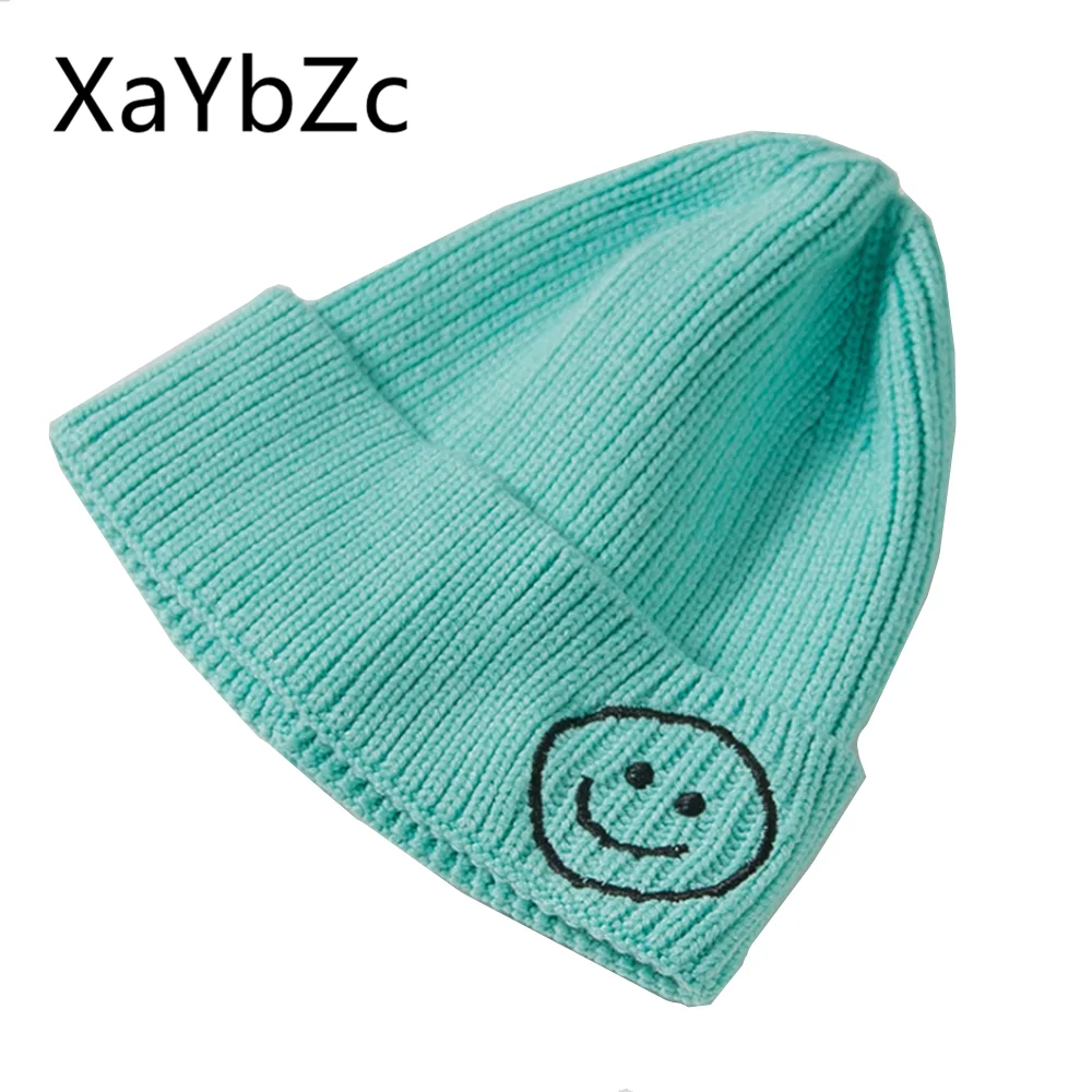 Adult Parent-child Smiley Face Hat Autumn and Winter Candy Color  Woolen Female Wild Casual Sweet Knitted Cold Cap Male