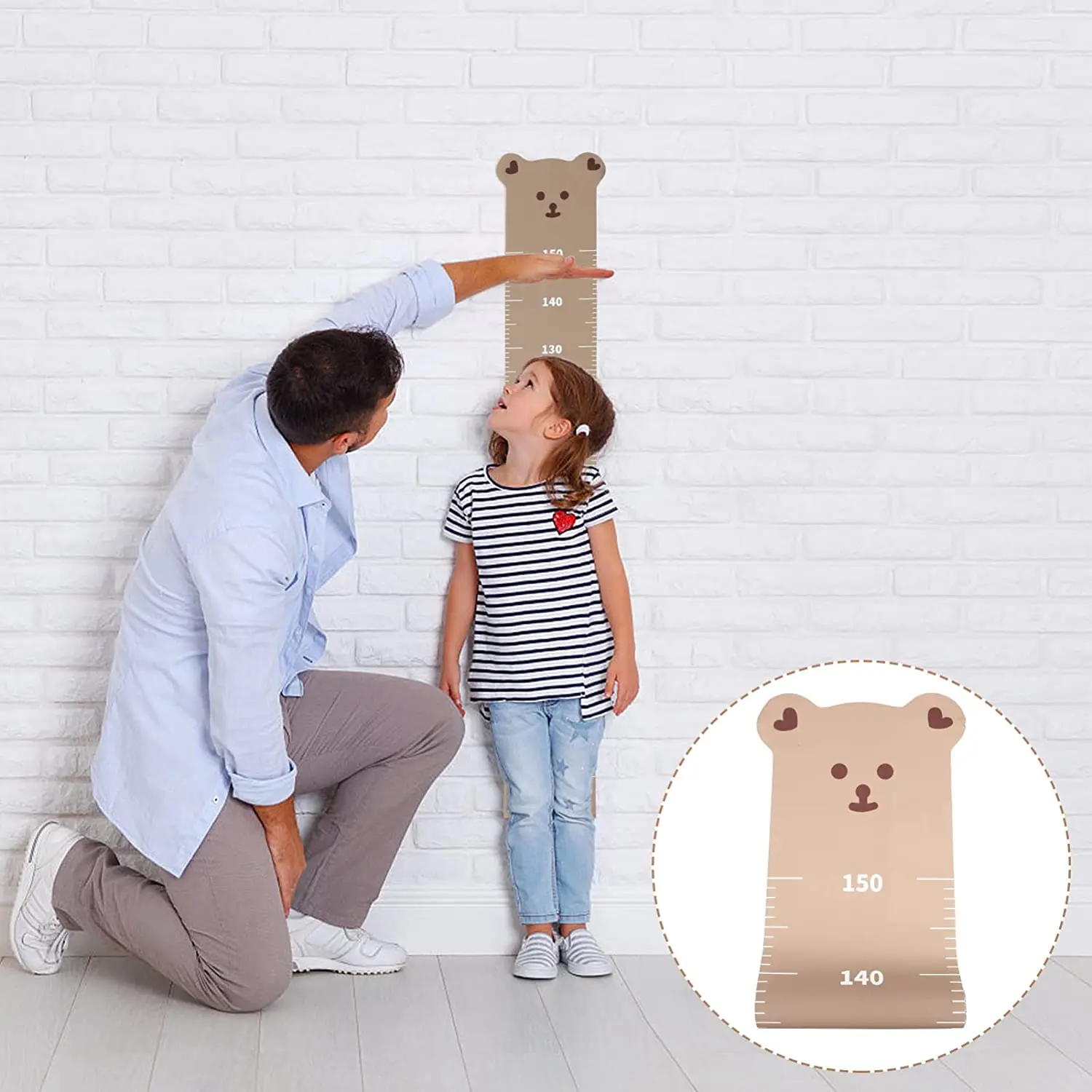 Nordic Animal Bear Height Measurement Wall Sticker Baby Growth Chart Bedroom Living Room Measuring Ruler Hanging Ruler