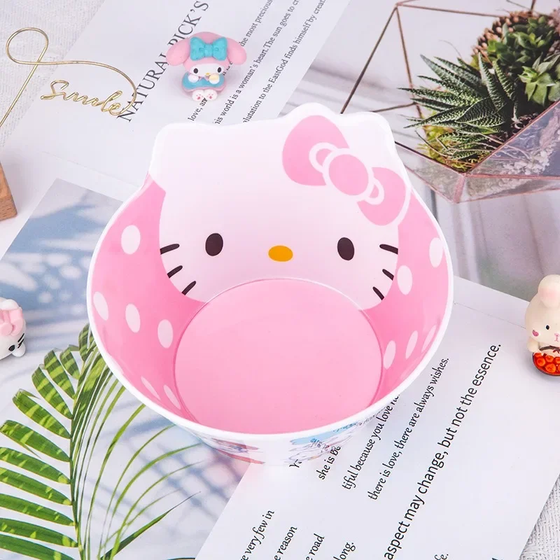 Doce minha melodia Anime Food Bowl, Bonito Hello Kitty Tigela de sopa criativa, Talheres Brinquedos, Kawaii Sanrio Ins Baby Presentes