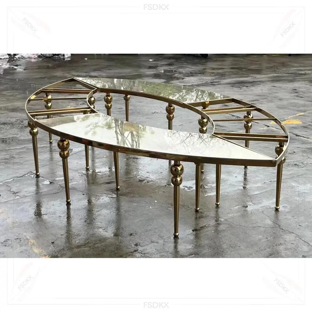 European Style Modern Glass Gold Stainless Steel Casual Dining Table for Wedding
