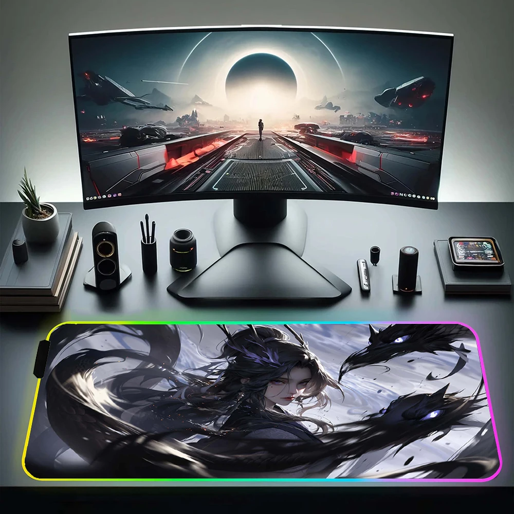 RGB Gaming Mousepad Anime Large With Backlit Computer Mouse Pad Office Non-Slip LED Mouse Mat 900x400mm Locking Edge Desk Mat XL