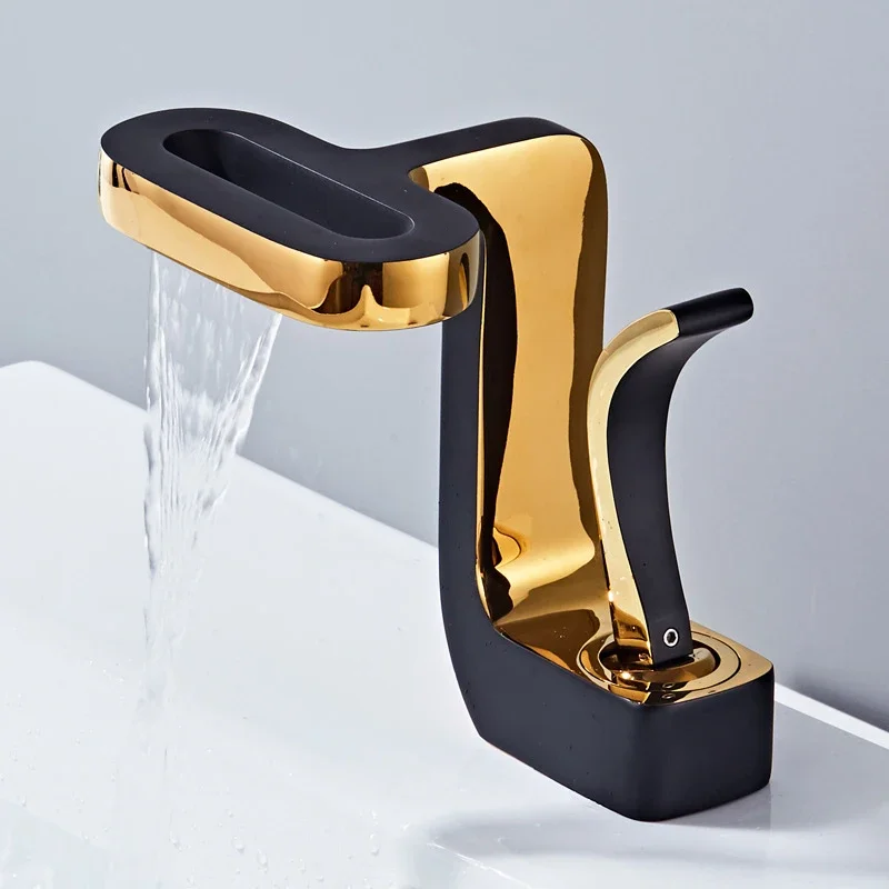 New Design Cold Basin Faucet Waterfall White Single Handle Mixer Tap Gold Tabletop Wash Basin Bathroom Sink Hotel Basin Tap