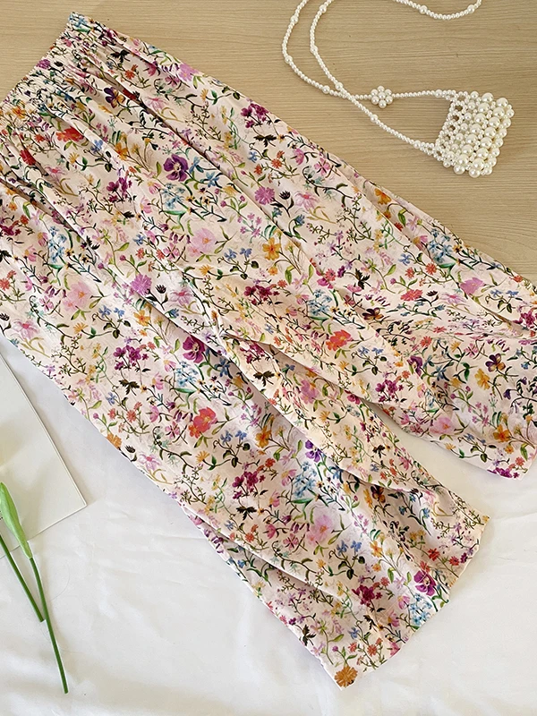 

Летние свободные широкие брюки большого размера, женские хлопковые льняные брюки с цветочным принтом, повседневные длинные брюки с высокой талией в стиле ретро