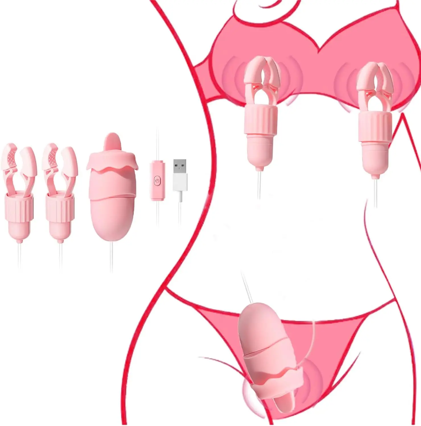 Nipple Clamps Adult Sex Toys, Nipple Vibrator Women Sex Toys with 12 Vibration & Tongue Licking Modes, Vibrating Nipple Toy