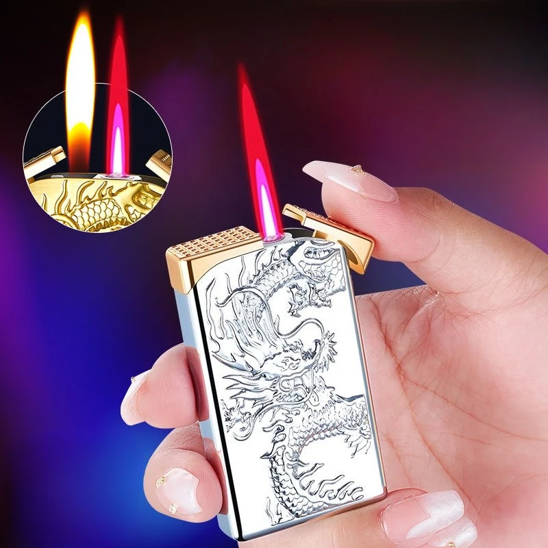 

2025 New Open Fire Butane Gas Metal Lighter Windproof Double Fire Inflatable Lighter Smoking Accessories High End Men's Gifts