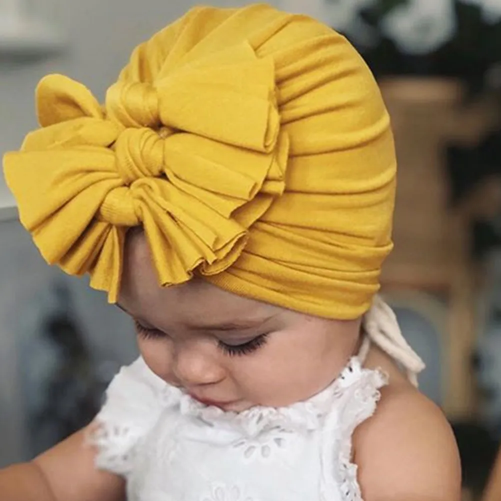 4pcs-cotton-baby-caps-pleated-bow-hats-warm-pullover-hats-casual-kids-headwear-kids-hat-cotton-hat-adorable-cap