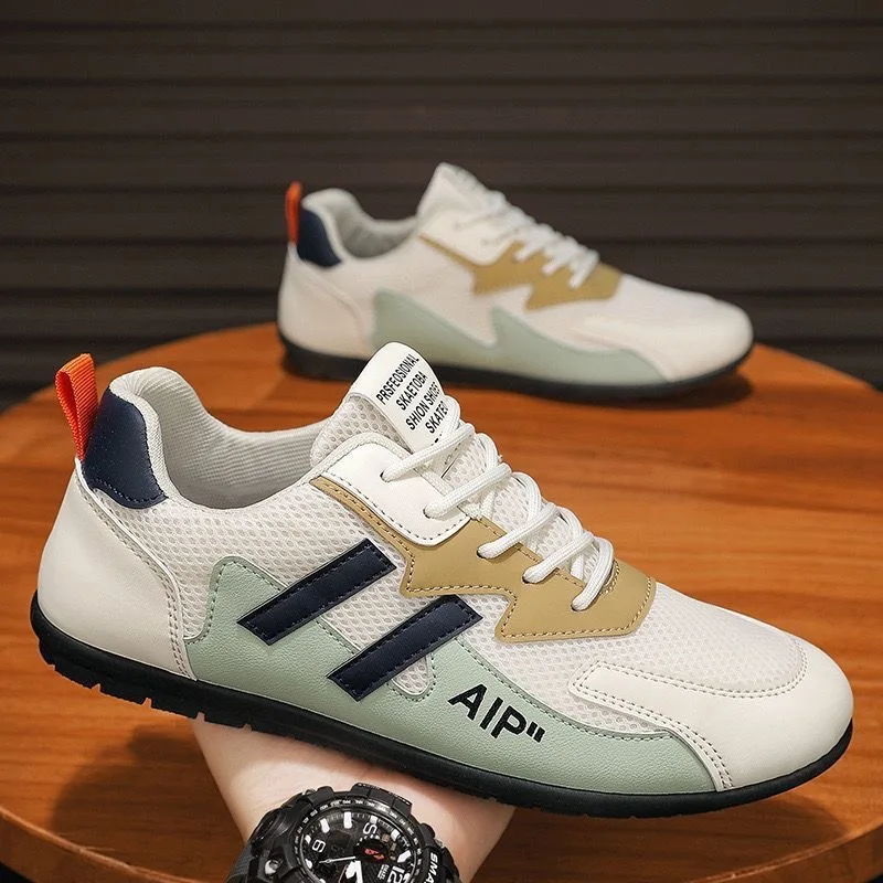 2025 Summer Men's Breathable White Skate Sneakers Flat Casual Athletic Shoes Trendy Versatile Mesh Footwear for Daily Wear