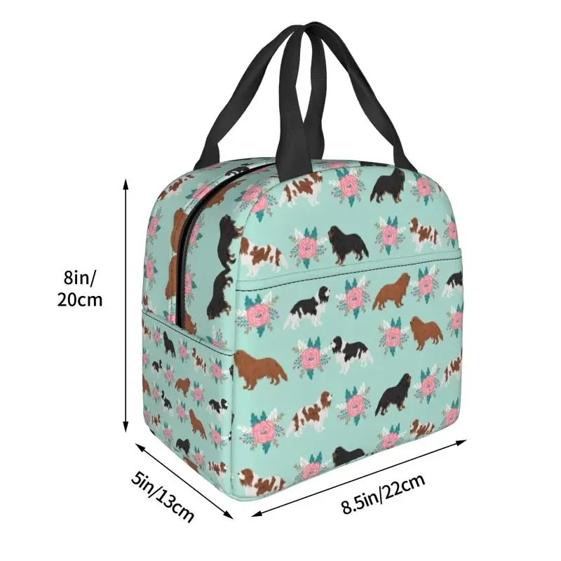 Cavalier King Charles Spaniel Insulated Lunch Bag Portable Floral Bouquet Dog Breed Thermal Cooler Lunch Box Beach Camp Travel