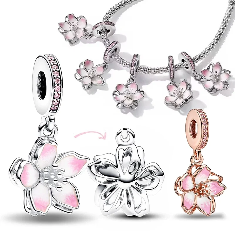 Sterling Silver 925 Flowers Series Charms Beads Rose in Bloom Butterfly Fit Original Bracelet for Women Fashion Fine Jewelry Diy