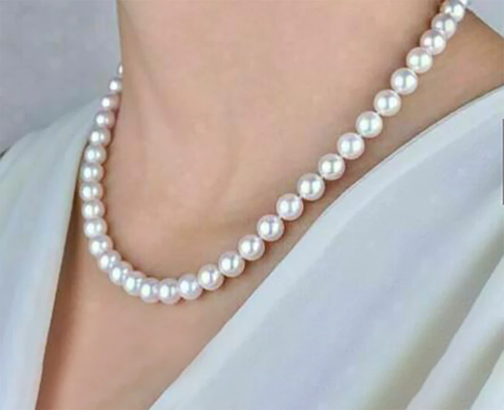 

Top Grading Japanese Akoya 8.5-9mm White Pearl Necklace Near Round Noblest For Women Girls Wedding Jewelry Birde Fine Gift