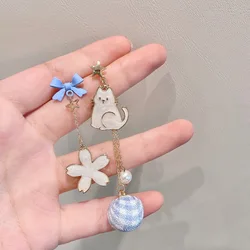 New Trend Cute Animal Dangle Earrings For Women Bowknot Flowers Cat Bear Asymmetrical Earring Girls Party Jewelry Gifts