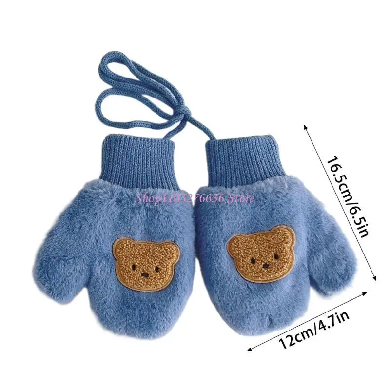 R6FD Cartoon Bär Dicke Fäustling Baby Fäustlinge mit Seil für Kinder Baby Junge Mädchen Kinder Kleinkind Anti-skid Winter warme – Detail 6