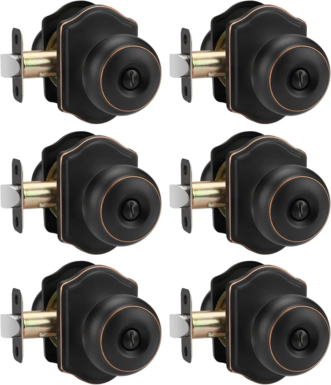 

Oil Rubbed Bronze Door Knobs with Lock, 6-Pack for Bedroom and Bathroom Privacy, Easy Installation