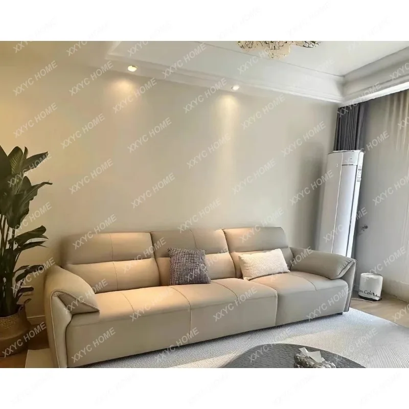 XXImported leather straight row sofa living room sofa first layer cowhide 3 meters sofa modern simple light luxury