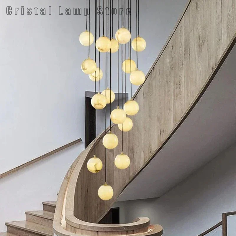 Lampadari in alabastro a cerchio dal Design creativo moderno personalizzato lampada a sospensione in marmo montata a soffitto