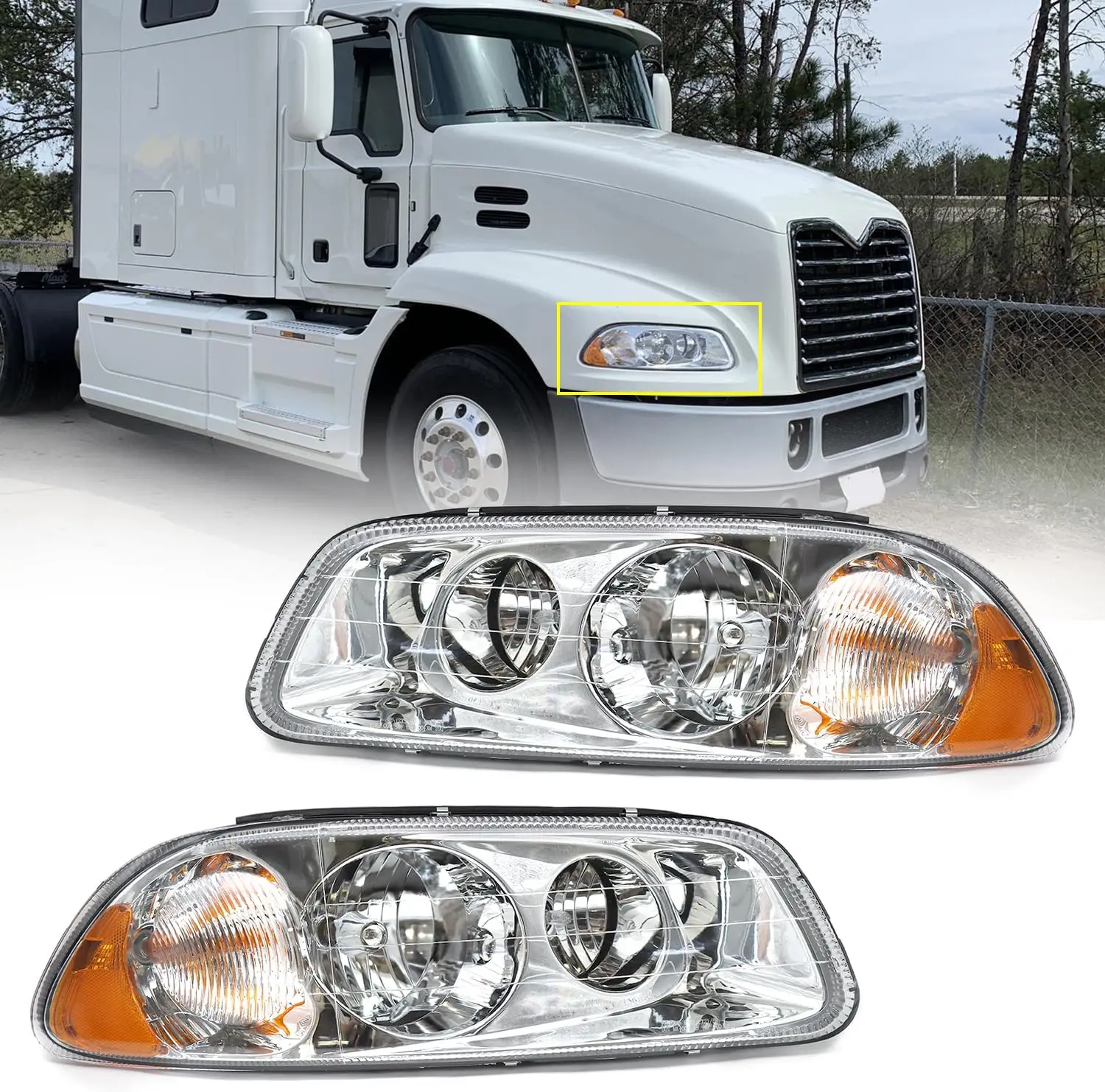 

Headlight Assembly Fit for MACK GU4 GU5 GU7 CT713 GU8 CX CXN CXU CTP Semi Trucks, Pair of Chrome Headlamp Left/Driver & Right/Pa