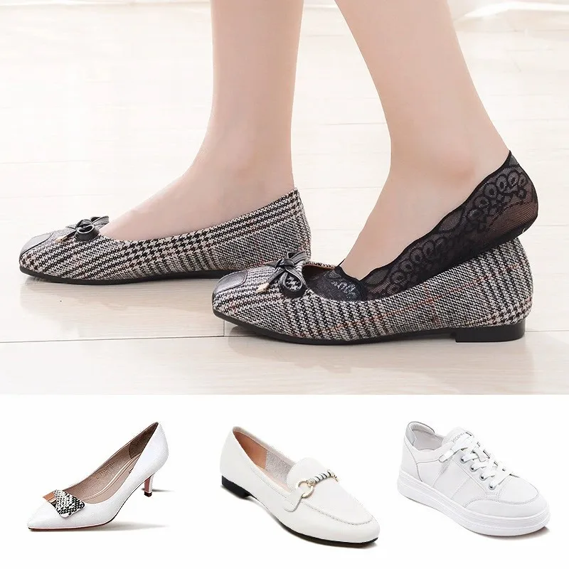 1/5 Pairs Women Lace Boat Socks Solid Color Shallow Bottom Cotton Summer Thin Breathable Silicone Anti Slip Invisible Socks image 4