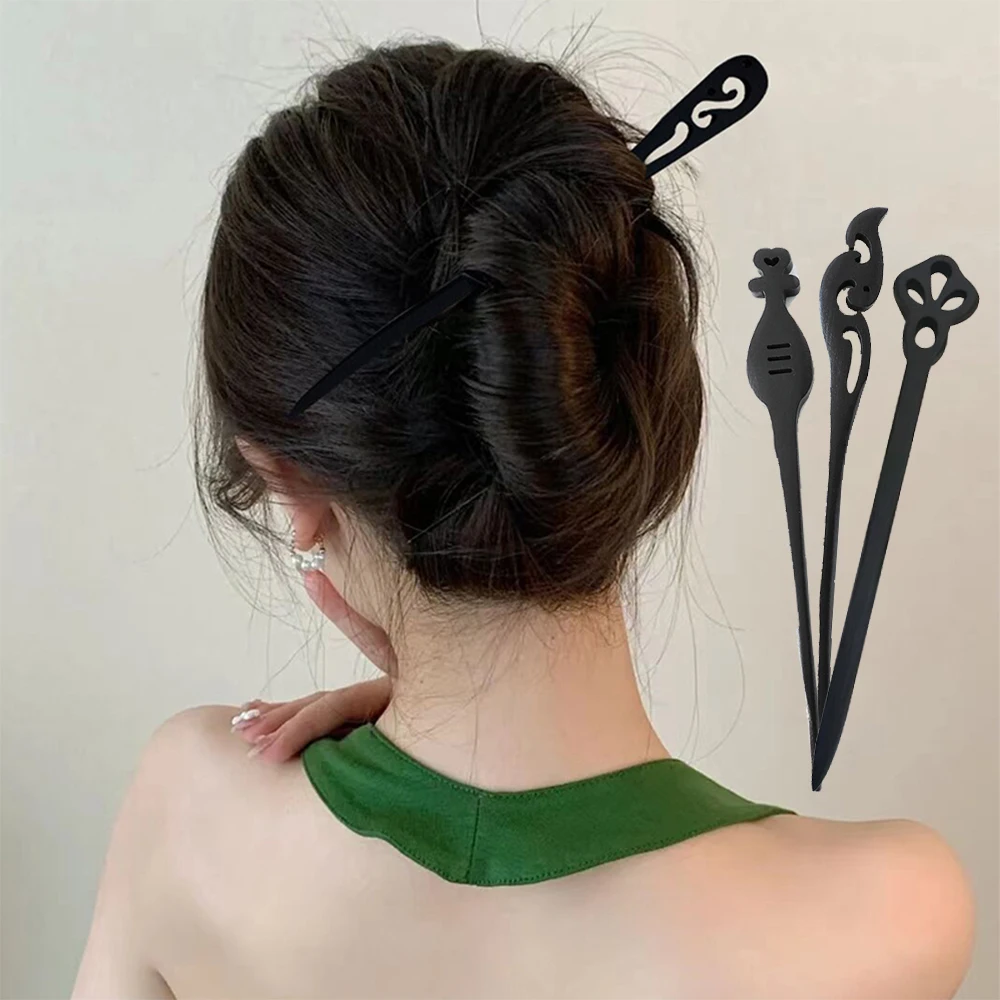 Retro Wooden Hairpins Women Long Hair Holder Classic Hairsticks Harajuku Vintage Chopstick Shape Ethnic Hair Clip Accessories