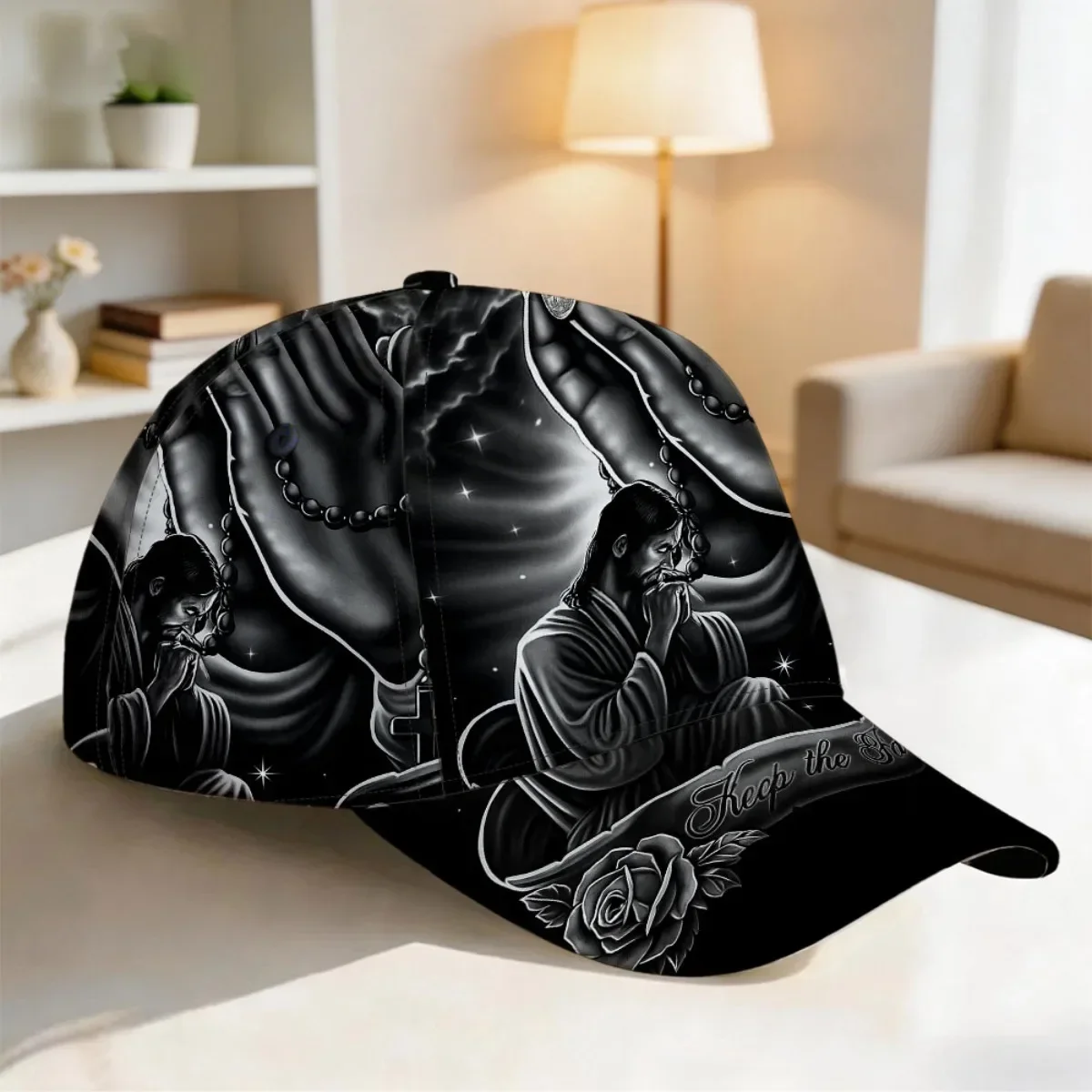 Custom Hats 1pc With Faithful Praying Hands Cross Print Adjustable Snapback Cap Fashionable Funky Style Hat Sunshade Hat