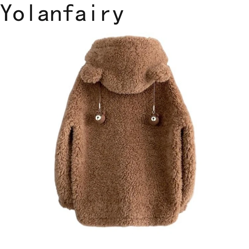 

YOLANFAIRY Real Lambskin Fur Coat Womens New in Outwears Women Clothes Winter Hooded Coats Slim Women's Clothing Casacos