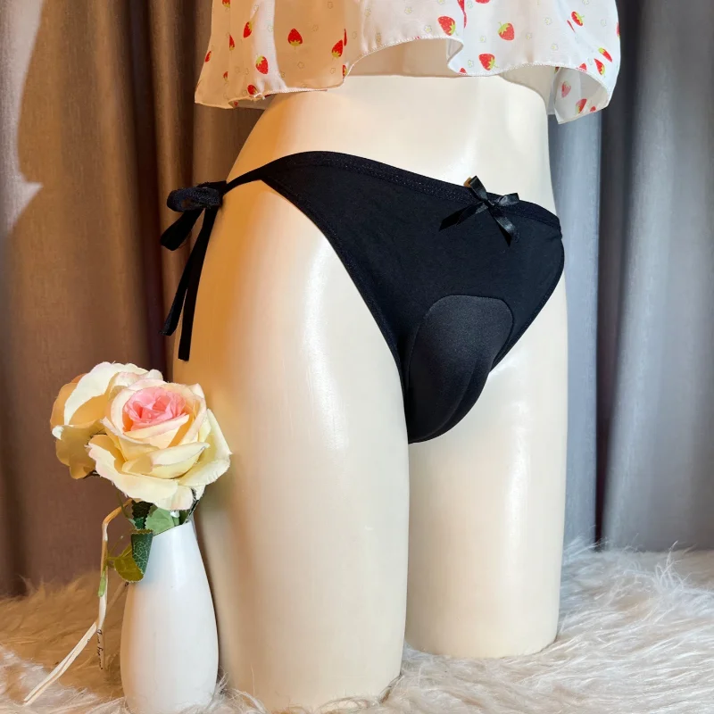 Men Sexy Briefs Camel Toe Underwear Lace-Up Back Open-Crotch Tight Panties Hiding Gaff Sissy Lingerie Low Rise Underpants