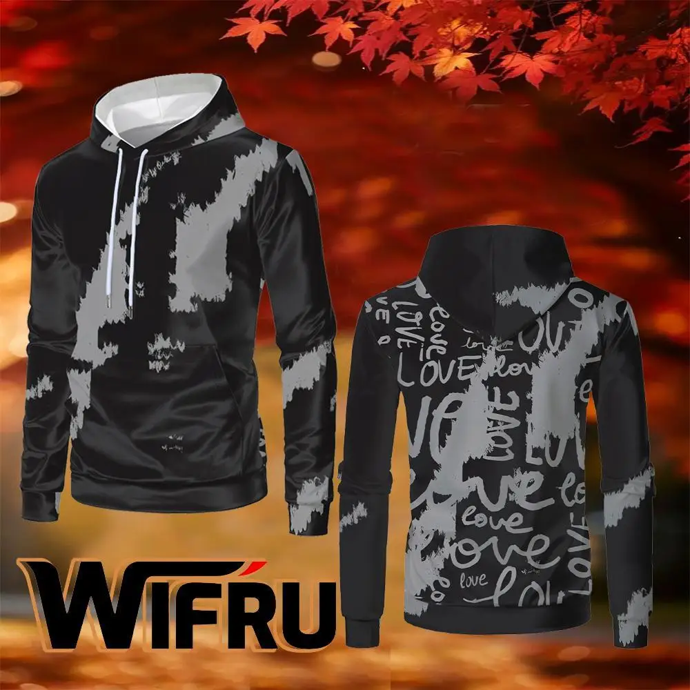 

2025 New Autumn/Winter HipHop Men's Hooded Hoodie Fashion Graffiti Graphic Long Sleeve Urban Streetwear Trend Punk Sweatshirt