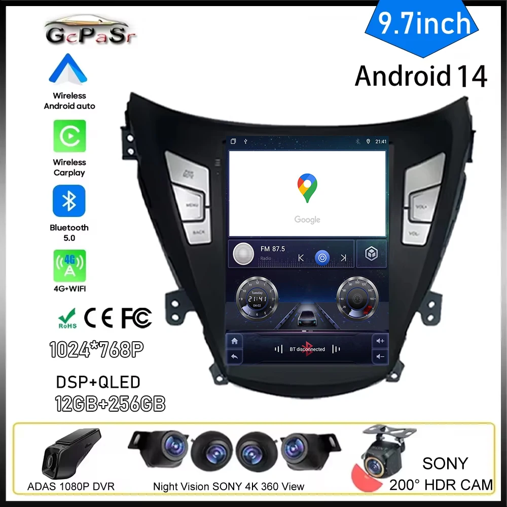 9.7 Inch For Hyundai Elantra Avante I35 2011-2013 Android Car Radio Multimedia Auto Video Player Navigation GPS Carplay 2din DVD