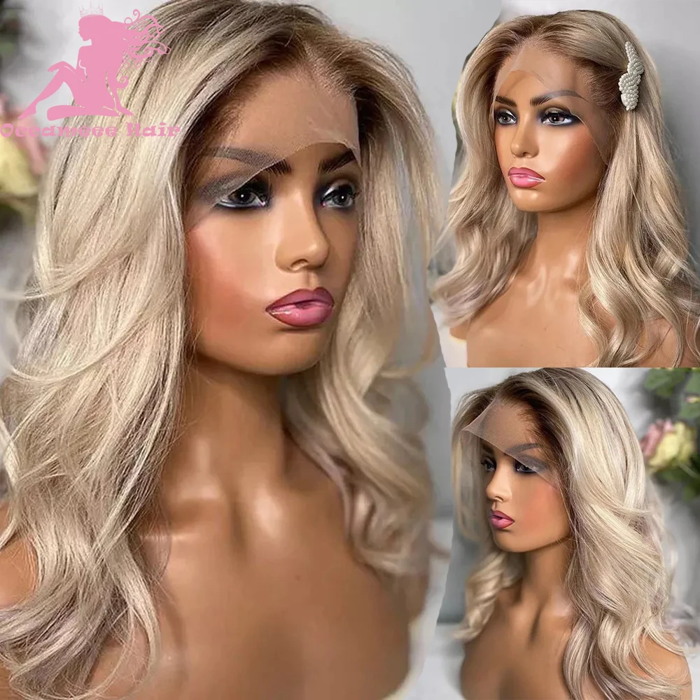 

Human Hair Lace Frontal Wig Brown Roots ombre Blonde Brazilian Human Hair Wigs 13x6 Transparent 360 lace Front Full lace Wig ig